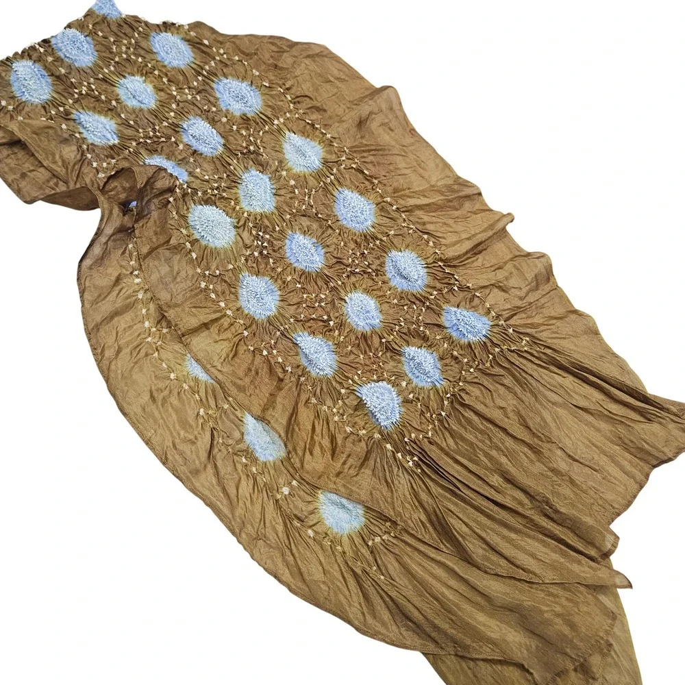 Boutique Crinkle Scarf Womens OS Brown Blue Tie Dye Popcorn Texture‎ Boho Wrap